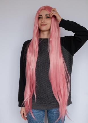 Розовый длинный парик имитация роста волос