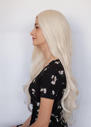 Довга перука платиновий блонд з проділом на сітці2 фото