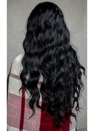 Перука чорна довге хвилясте волосся на сітці2 фото