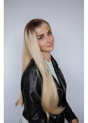 Парик блондинка колорированние с челкой
