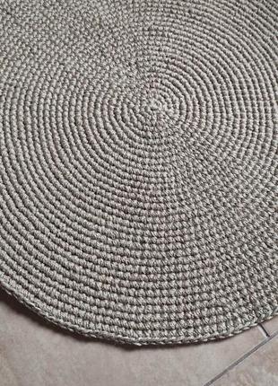 Круглий в'язаний килим. килимок ручної роботи із джуту.3 фото
