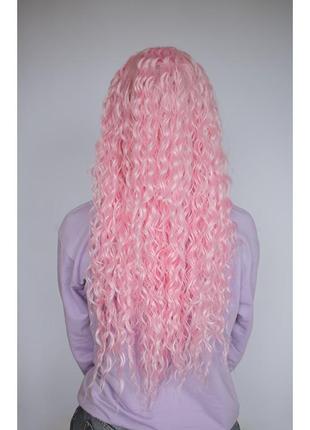 Перука рожева довге волосся хвилясте3 фото