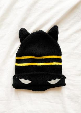 Дитяча шапка чорна 1,5-2 роки batman з вушками (світловідбиваюча)1 фото