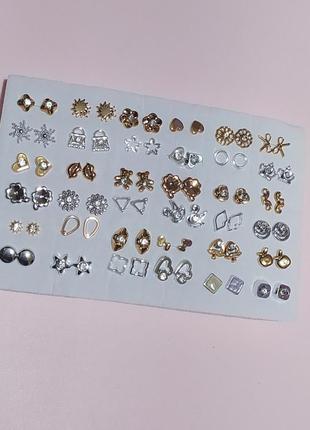 Набір сережки-гвоздики 36 пар в золотому і срібному кольорі2 фото