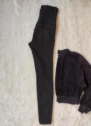 Черные джинсы скинни стрейч для беременных с резинкой вставкой для живота американки h&m mama slim9 фото