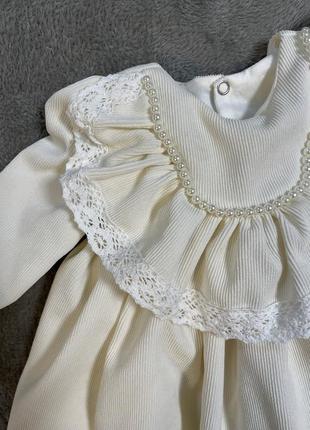 Молочное платье на крестины для грудничка. нарядное платье для новорождённого3 фото