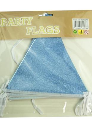 Гірлянда святкова блакитні прапорці з гліттером 3 метри +подарунок2 фото