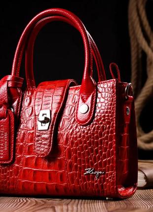 Сумка сумочка красная кожа под крокодила стильная статусная респектабельная1 фото