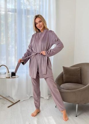 Пижамный домашний велюровый костюм халат велюровая пижама велюровые штаны2 фото