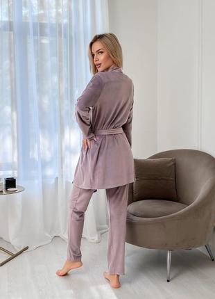 Пижамный домашний велюровый костюм халат велюровая пижама велюровые штаны3 фото