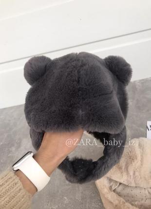 Zara 🐻‍❄️серая шапочка медведик с ушками шапка