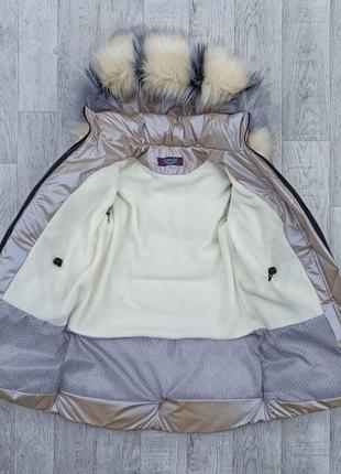 Зимняя длинная куртка - пальто для девочки, детская теплая парка с жемчужным переливом5 фото