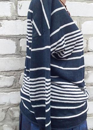 Льняной свободный лонгслив кофта свитшот тонкий свитер в полоску3 фото