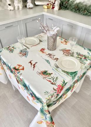 Скатерть новогодняя водоотталкивающая с тефлоновым покрытием 150х150 см.