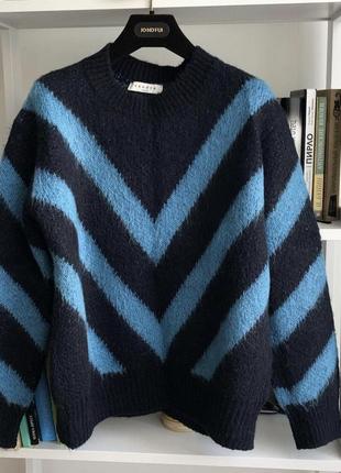 Светр черный мохеровый свитер с голубым графичным узором. sandro в полоску nuga1 фото