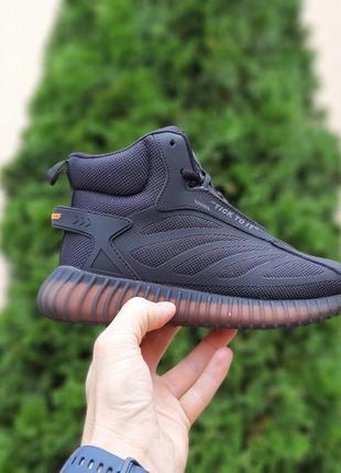 Мужские зимние кроссовки adidas yeezy boost  чёрные с оранжевым4 фото