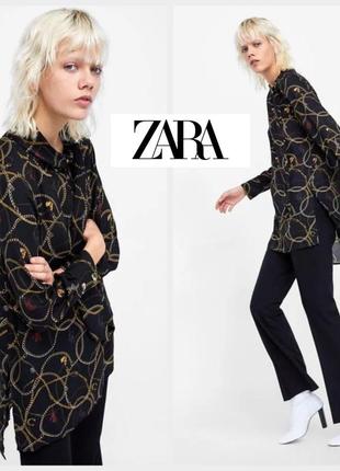 Zara удлинённая шифоновая блуза туника с шарфом на шеи1 фото