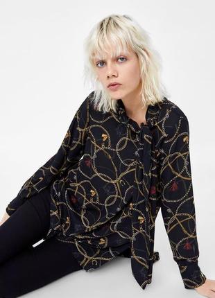 Zara удлинённая шифоновая блуза туника с шарфом на шеи7 фото
