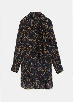Zara удлинённая шифоновая блуза туника с шарфом на шеи8 фото