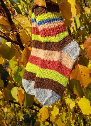 Шкарпетки дитячі смугасті в'язані вовняні (1,5-2 роки) handmade2 фото