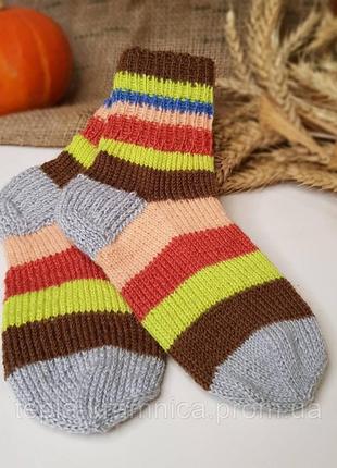 Шкарпетки дитячі смугасті в'язані вовняні (1,5-2 роки) handmade3 фото