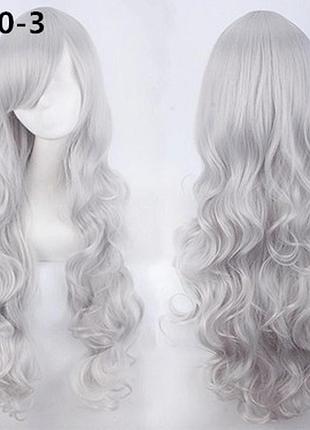 Шикарный парик 80см длинные волнистые густые волосы аниме серый