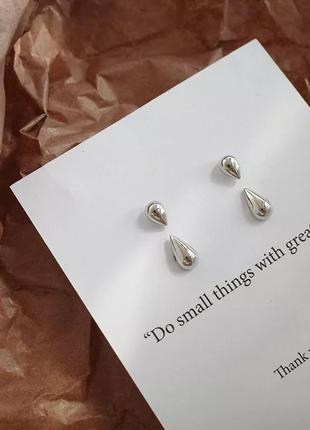 Сережки серьги краплі під срібло нові якісні