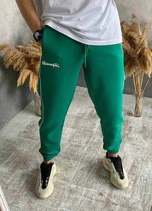 Спортивные штаны мужские базовые на флисе флис зеленый / штани чоловічі базові на флісі фліс зелений