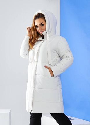 Стильна зручна куртка пальто пуховик теплий ідеальної довжини а579 біла білого кольору біле білий 52 р