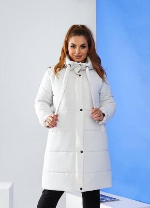 Стильна зручна куртка пальто пуховик теплий ідеальної довжини а579 біла білого кольору біле білий 52 р2 фото