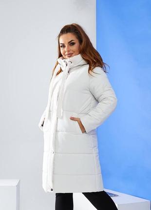 Стильна зручна куртка пальто пуховик теплий ідеальної довжини а579 біла білого кольору біле білий 52 р6 фото