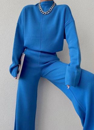 Тёплый трикотажный костюм голубой костюм