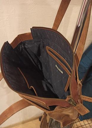 Шкіряна сумка-шопер pieces коньячного кольору4 фото