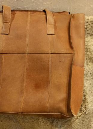 Шкіряна сумка-шопер pieces коньячного кольору10 фото