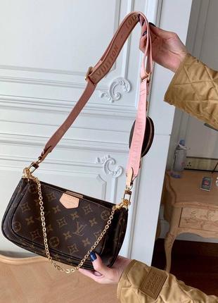 Женская коричневая сумка в стил louis vuitton луи витон multi pochette мульти пошет 3 в 12 фото