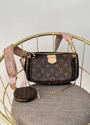 Женская коричневая сумка в стил louis vuitton луи витон multi pochette мульти пошет 3 в 11 фото