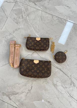 Женская коричневая сумка в стил louis vuitton луи витон multi pochette мульти пошет 3 в 110 фото