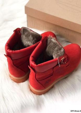 Ботинки с теплым натуральным мехом в ярком красном цвете (36-40)3 фото