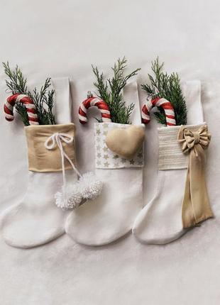 Новорічний різдвяний носок шкарпетки сапожок для подарунків декор ялинки1 фото