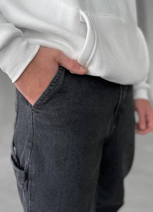 Стильні чоловічі джинси в темно-сірому кольорі на липучках5 фото