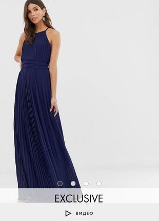 Эксклюзивное темно-синее платье макси с высоким воротом tfnc bridesmaid