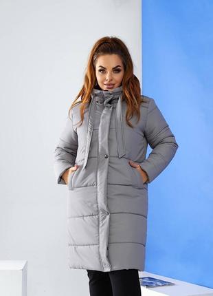 Тепла жіноча зимова молодіжна куртка пальто пуховик а579 сірого кольору мишачий сіре сіра 50 р