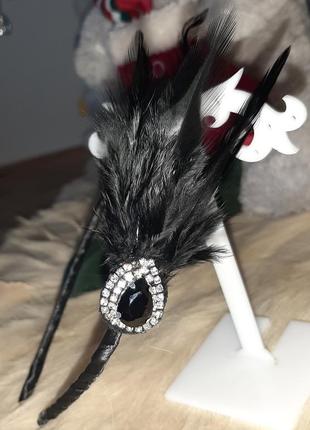 Обруч на голову чорний з пір‘ям в стилі гетсбі