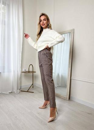 Кашемірові брюки ялинка базові штани теплі зручні на резинці стильні бежеві коричневі мокко6 фото