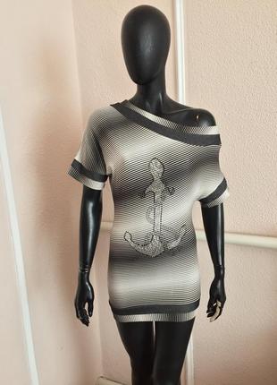 Платье асимметричное в полоску свитер джемпер туника сукня по фігурі,платье туника1 фото