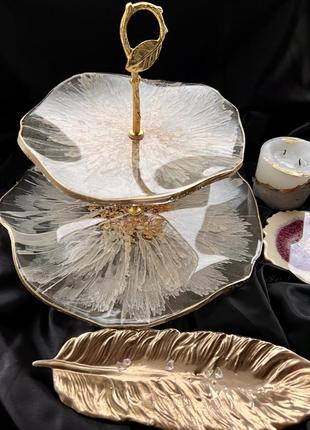 Етажерка цукерниця фруктовниця декор із смоли конфетница этажерка