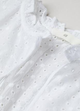 Белая хлопковая блуза блузка с вишивкой ришелье прошва перфорацией от h&m4 фото