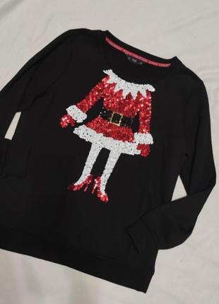 Новорічний утеплений світшот светр з паєтками санта f&f2 фото