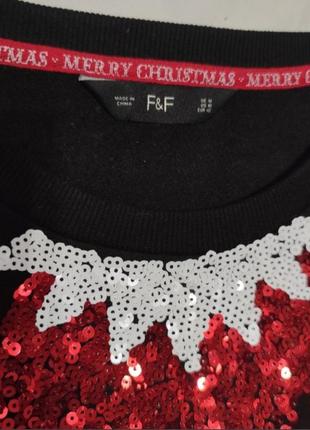 Новорічний утеплений світшот светр з паєтками санта f&f3 фото