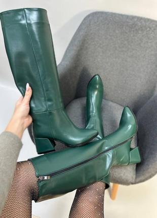 Неймовірні стильні смарагдові чоботи vikka 🧙 натуральна шкіра зима осінь